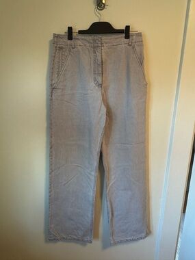 Tibi Wide-Leg Cotton Jeans Light Grey Wash Size 30